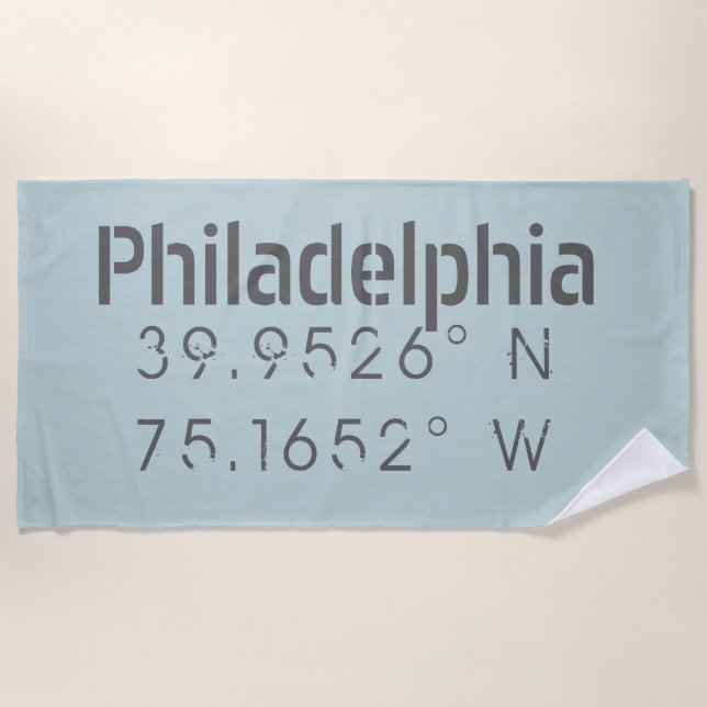 Philadelphia Longitude Latitude Beach Towel (Front)