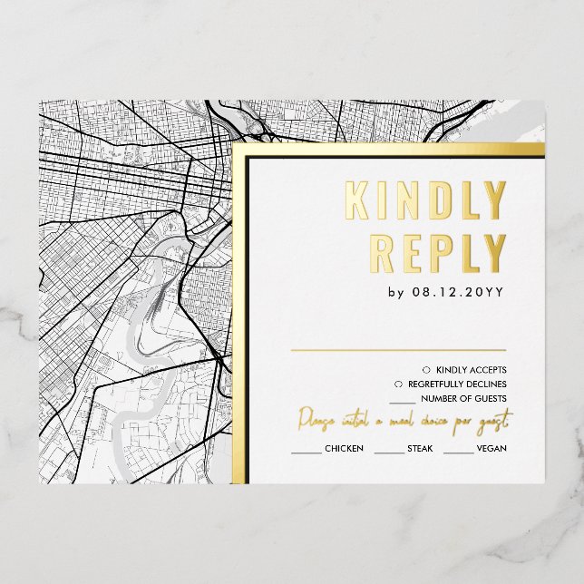 Philadelphia Love Locator | RSVP Reply Foil Invitation Postcard (Front)