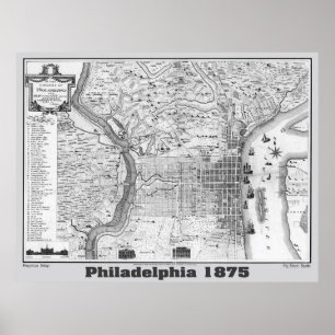 Philadelphia Map 1875, Replica Grey Poster