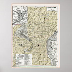 Philadelphia Map 1895 replica Poster