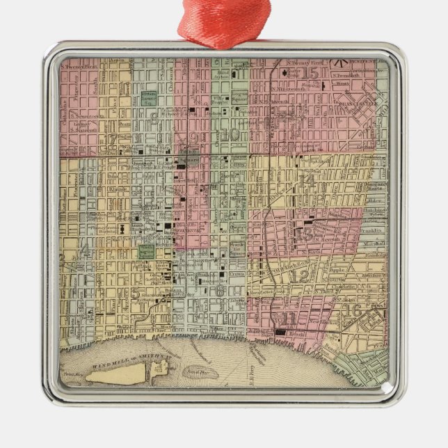 Philadelphia Map by Mitchell Metal Tree Decoration (Front)