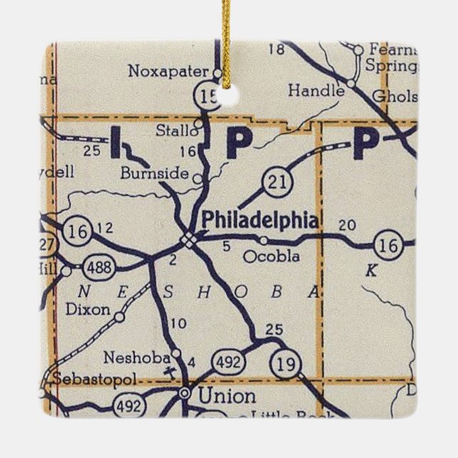 Philadelphia MS Vintage Map Ceramic Ornament (Back)