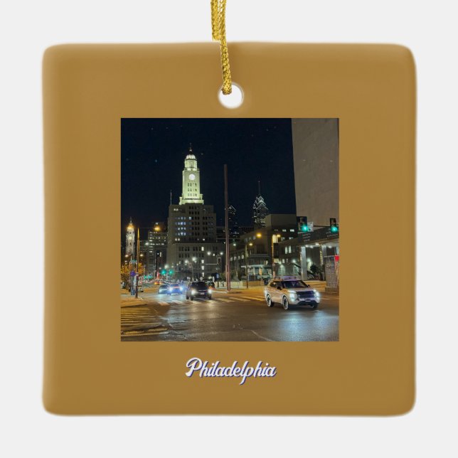Philadelphia Night Photo Ornament  (Front)
