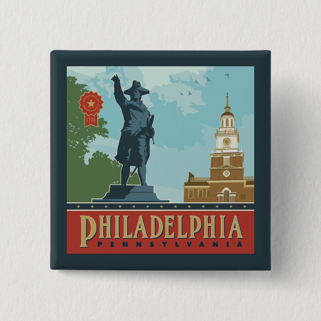 Philadelphia, PA | Independence Hall 15 Cm Square Badge (Front)