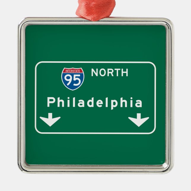 Philadelphia, PA Road Sign Metal Tree Decoration (Front)