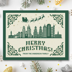 Philadelphia PA Skyline Christmas Holiday Postcard