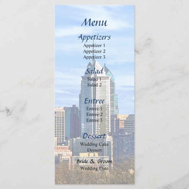 Philadelphia Pa Skyline II Wedding Menu (Front)