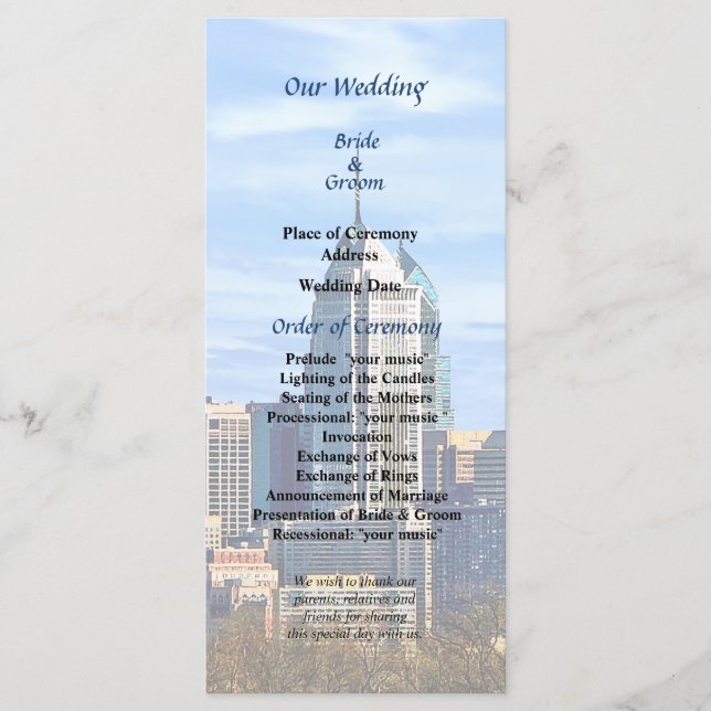 Philadelphia Pa Skyline II Wedding Program Programme (Front)