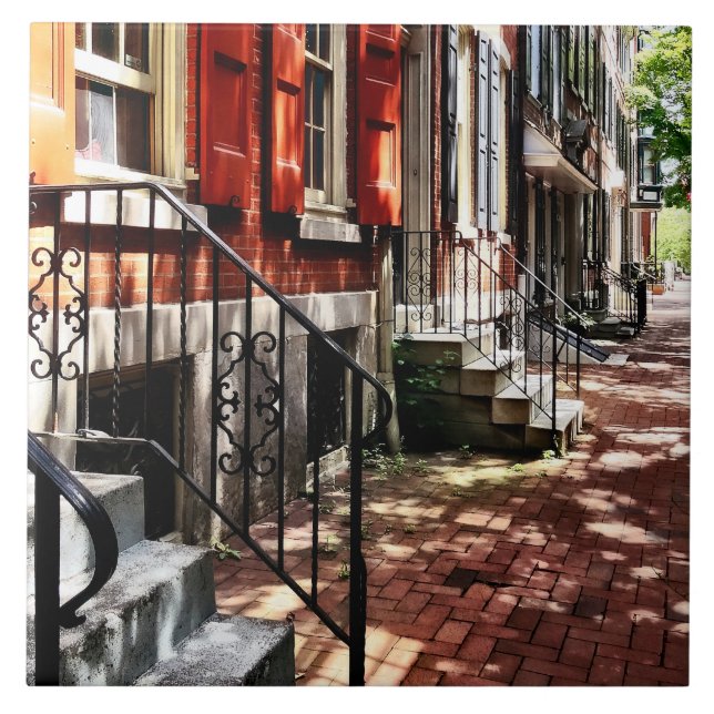 Philadelphia PA Street With Orange Shutters Tile (Front)