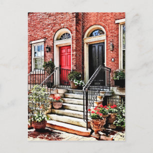 Philadelphia PA - Townhouse With Red Geraniums Postcard