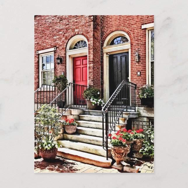 Philadelphia PA - Townhouse With Red Geraniums Postcard (Front)