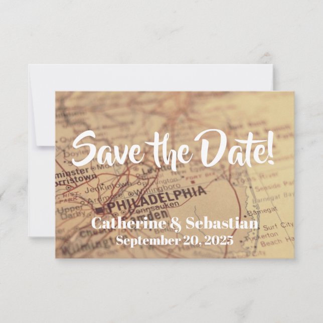 Philadelphia, PA Vintage Map Save The Date (Front)