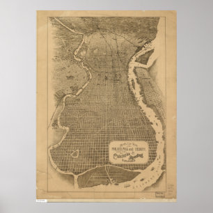 Philadelphia Penn 1870 Antique Panoramic Map Poster