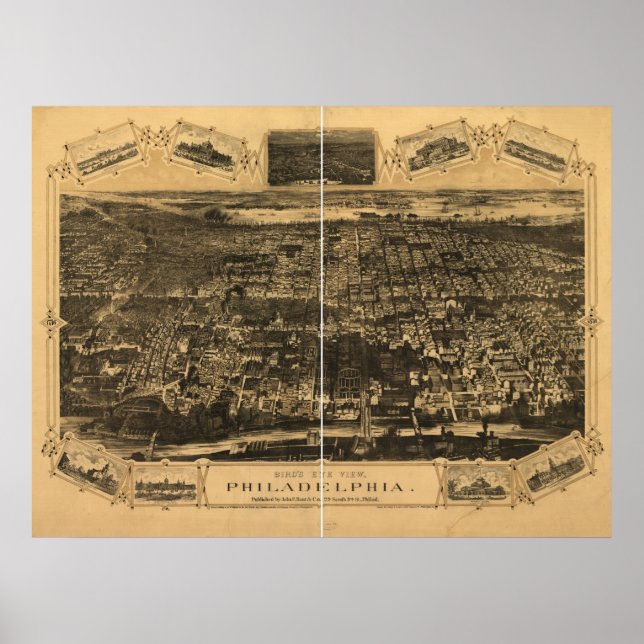 Philadelphia Penn 1876 Antique Panoramic Map Poster (Front)