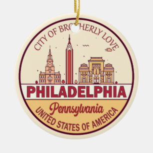 Philadelphia Pennsylvania City Skyline Emblem Ceramic Tree Decoration