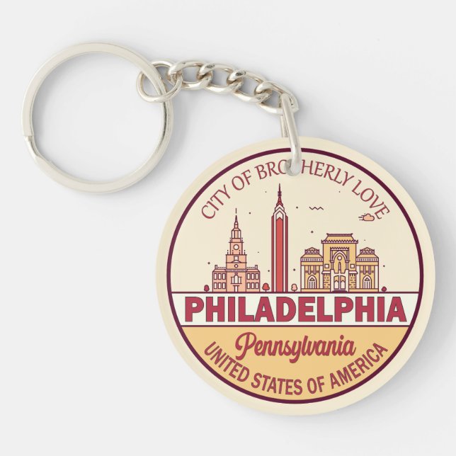 Philadelphia Pennsylvania City Skyline Emblem Key Ring (Front)