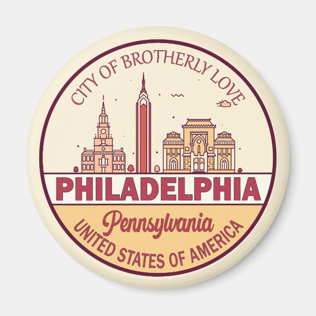 Philadelphia Pennsylvania City Skyline Emblem Magnet (Front)