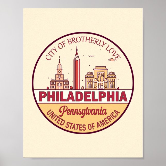 Philadelphia Pennsylvania City Skyline Emblem Poster (Front)
