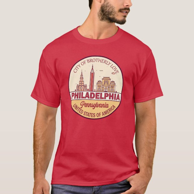 Philadelphia Pennsylvania City Skyline Emblem T-Shirt (Front)