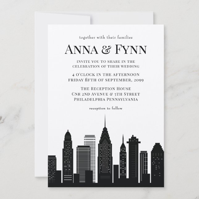 Philadelphia Pennsylvania City Skyline Wedding Inv Invitation (Front)