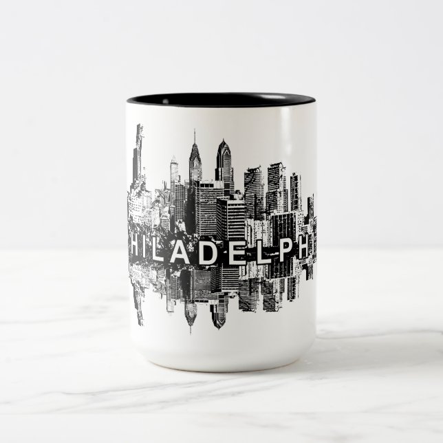 Philadelphia, Pennsylvania in black Two-Tone Coffee Mug (Center)