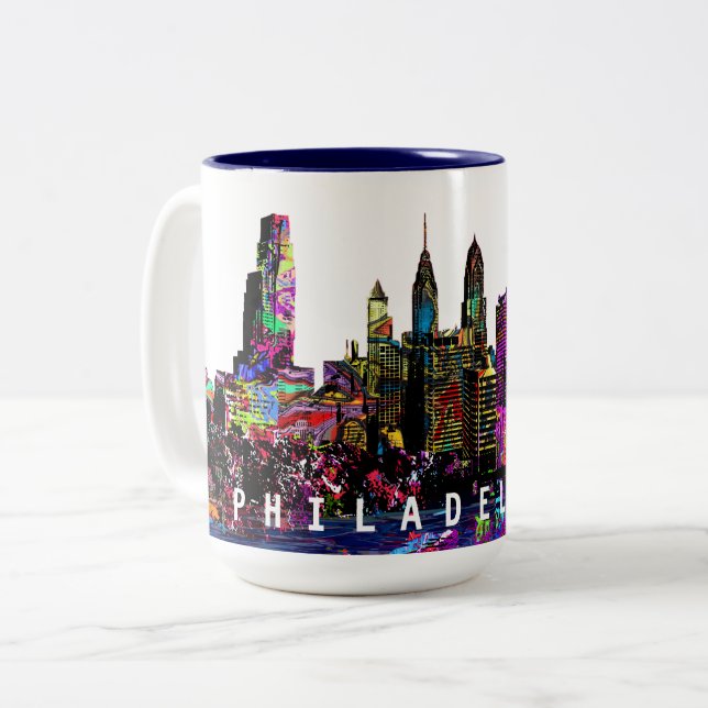 Philadelphia, Pennsylvania in graffiti Two-Tone Coffee Mug (Front Left)