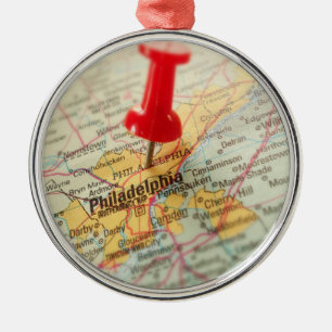Philadelphia Pennsylvania Map Pin Metal Tree Decoration