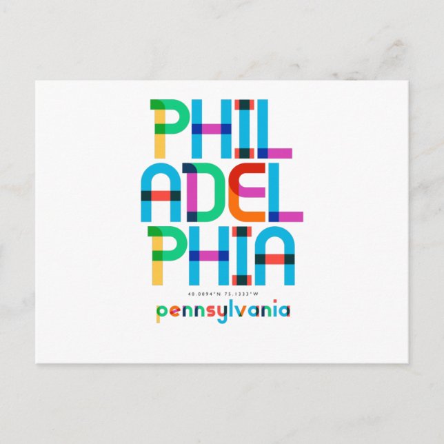 Philadelphia Pennsylvania Mid Century, Pop Art, Postcard (Front)