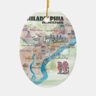 Philadelphia Pennsylvania Retro Vintage Art Map Ceramic Tree Decoration
