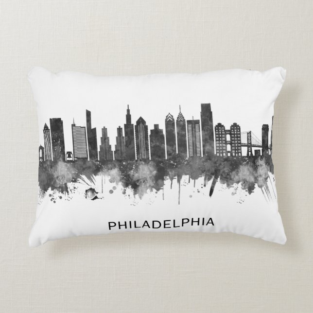 Philadelphia Pennsylvania Skyline BW Decorative Cushion (Front)