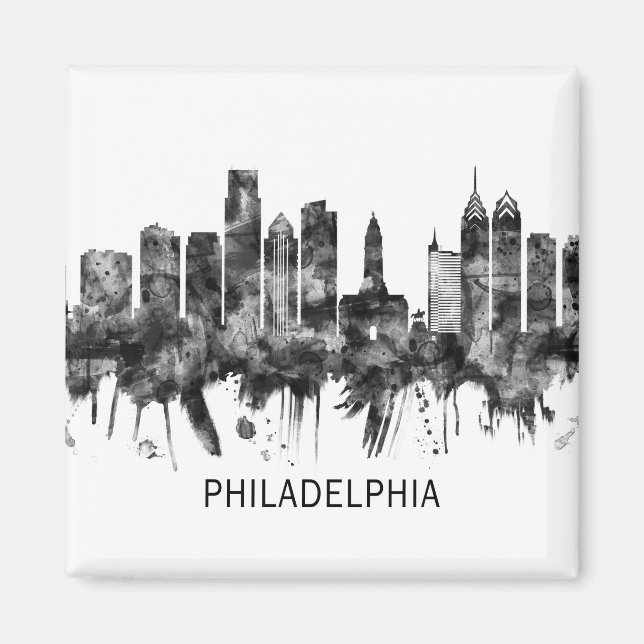 Philadelphia Pennsylvania Skyline BW Magnet (Front)