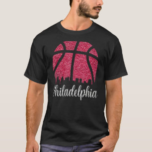Philadelphia Pennsylvania Skyline Pink Basketball T-Shirt