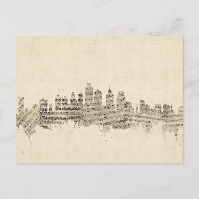 Philadelphia Pennsylvania Skyline Sheet Music City Postcard (Front)