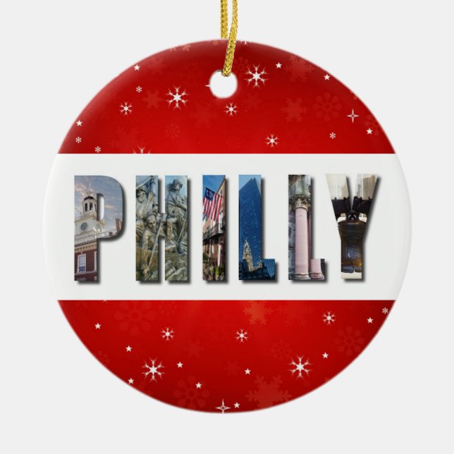 Philadelphia Pennsylvania Travel Photo Christmas Ceramic Tree Decoration (Front)