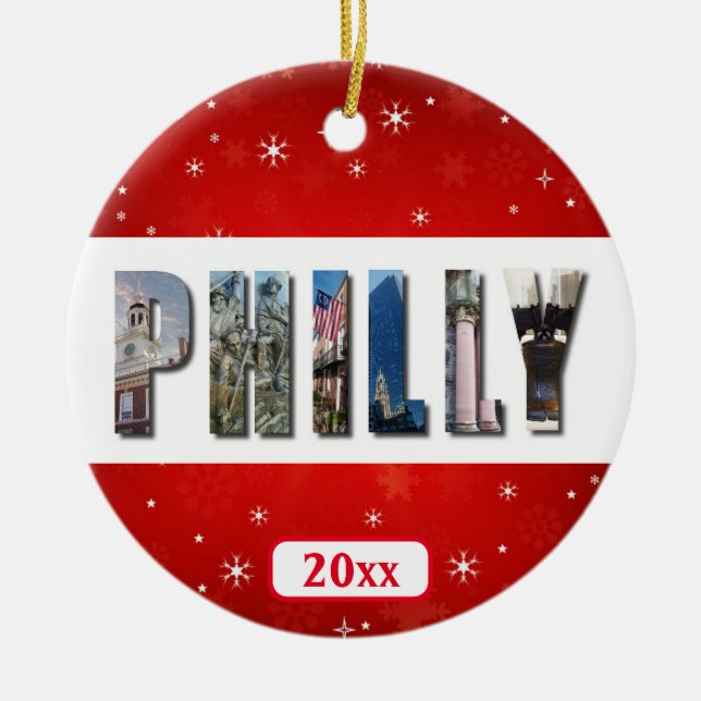 Philadelphia Pennsylvania Travel Photo Christmas Ceramic Tree Decoration (Front)