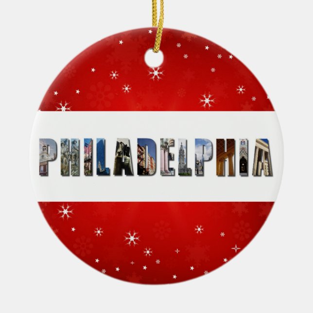 Philadelphia Pennsylvania Travel Photo Christmas Ceramic Tree Decoration (Front)