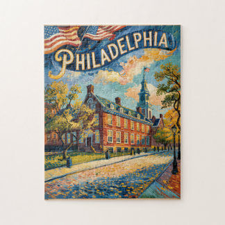 Philadelphia Pennsylvania US Retro Van Gogh Travel Jigsaw Puzzle