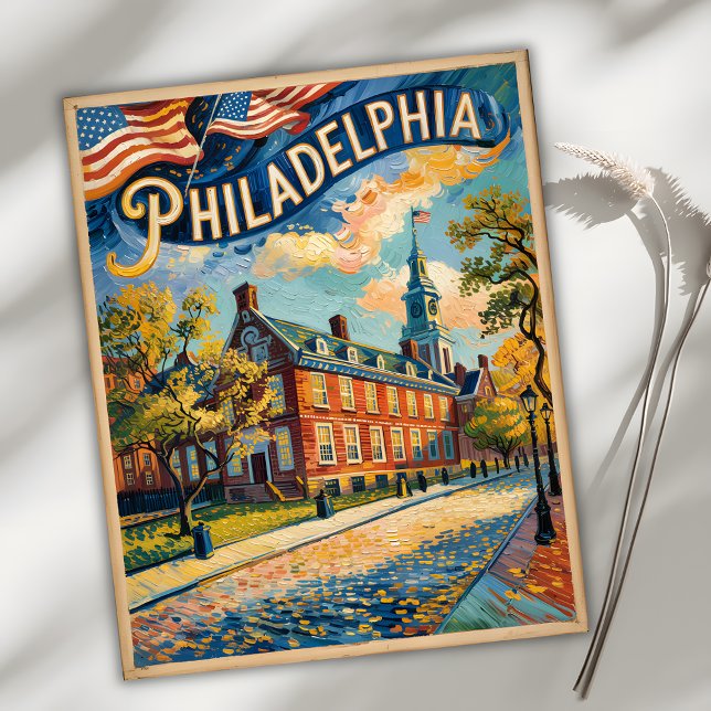 Philadelphia Pennsylvania US Retro Van Gogh Travel Postcard (Creator Uploaded)