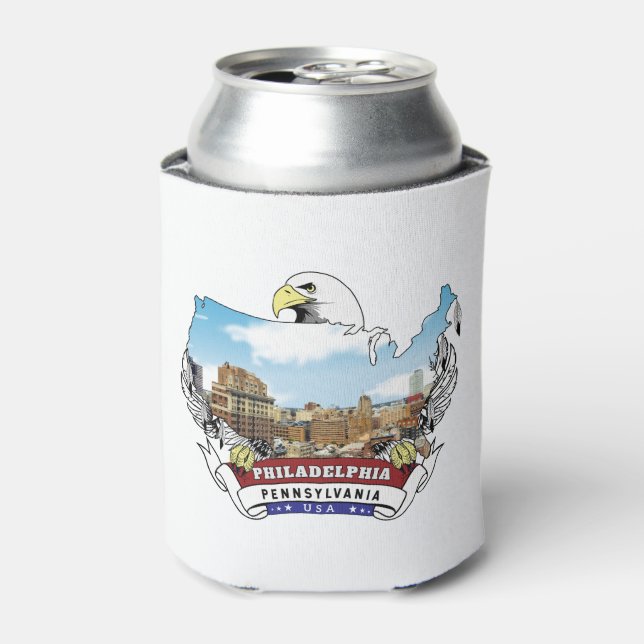 Philadelphia, Pennsylvania USA Bald Eagle Can Cooler (Can Front)