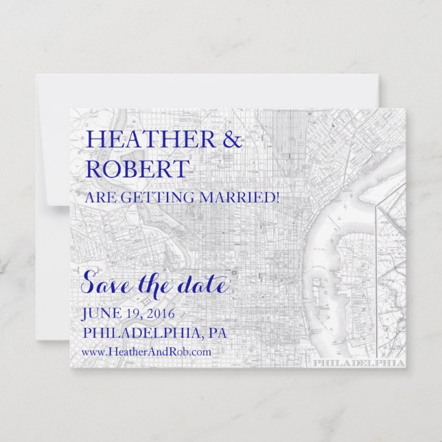 Philadelphia Save the Date - Vintage Map (grey) Invitation (Front)