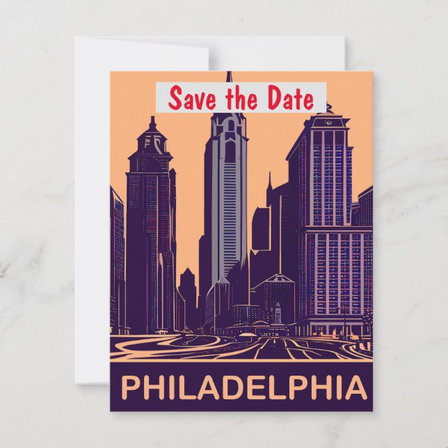 Philadelphia Save the Date Vintage Postcard (Front)