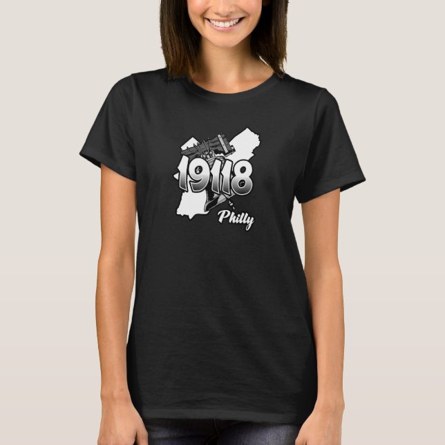 Philadelphia Silhouette with Zip Code 19118 and Li T-Shirt (Front)
