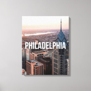 Philadelphia Skyline Aerial View Typography Urban Canvas Print
