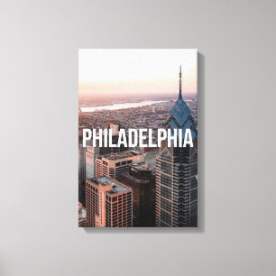 Philadelphia Skyline Aerial View Typography Urban Canvas Print