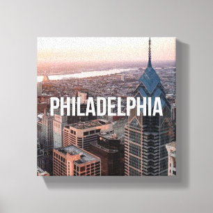 Philadelphia Skyline Aerial View Typography Urban Canvas Print