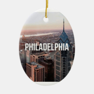 Philadelphia Skyline Aerial View Typography Urban Ceramic Tree Decoration