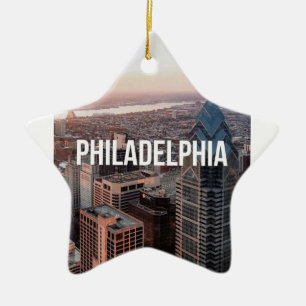 Philadelphia Skyline Aerial View Typography Urban Ceramic Tree Decoration