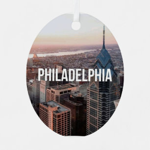 Philadelphia Skyline Aerial View Typography Urban Metal Tree Decoration