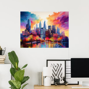 Philadelphia Skyline Colourful Urban Art Poster