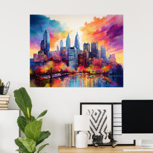 Philadelphia Skyline Colourful Urban Art Poster